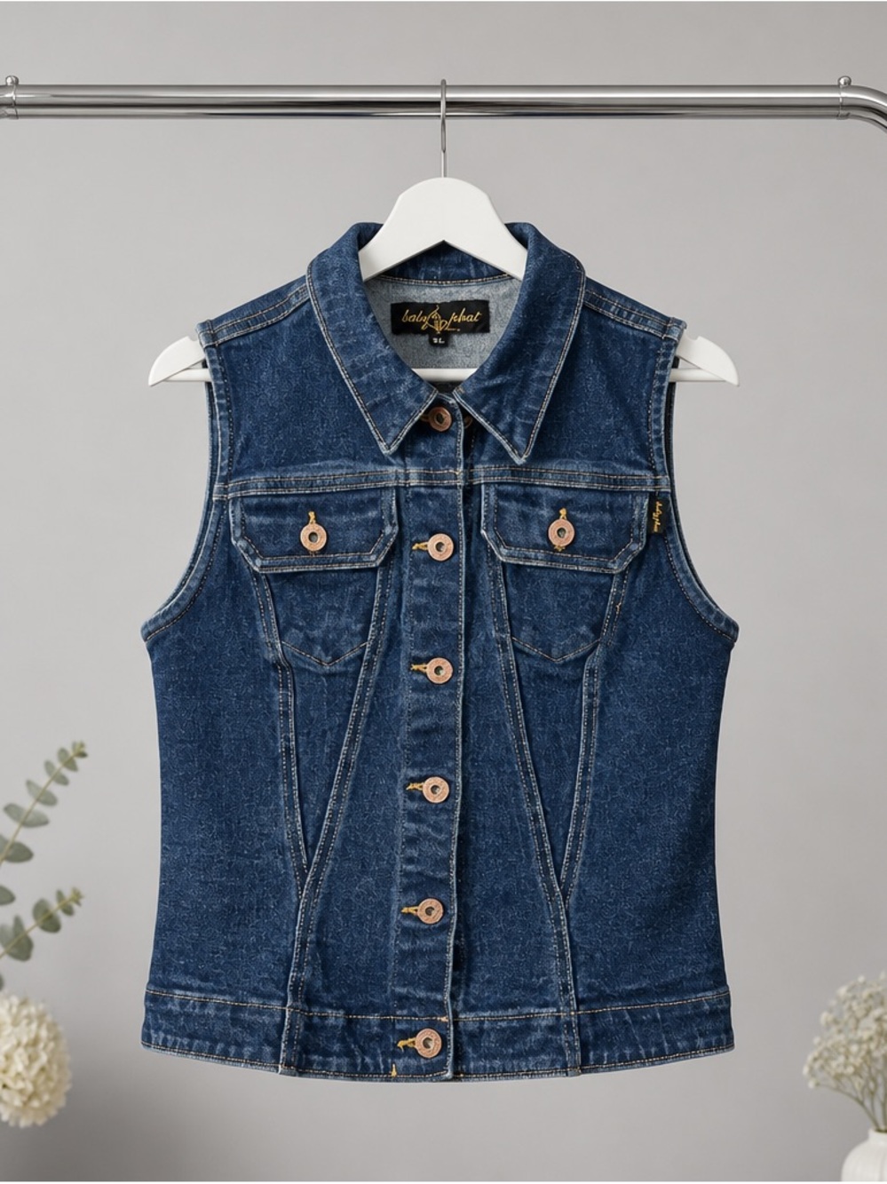 Baby Phat Indigo Blue Sleeveless Denim Vest